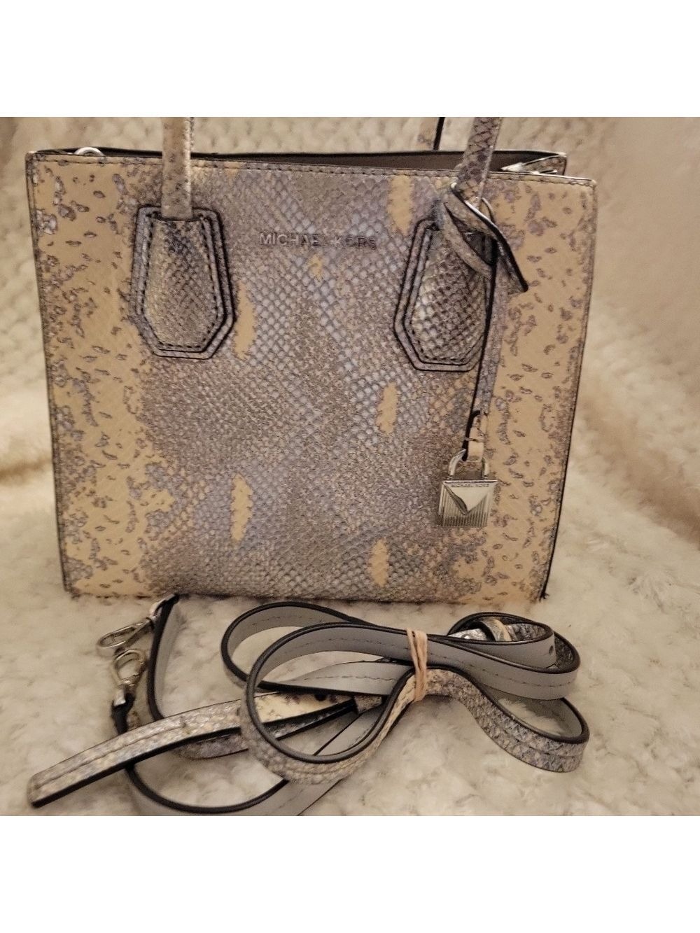 Michael Kors Metallic Faux Snakeskin Purse Crossbody Animal Print - Picture 10 of 13